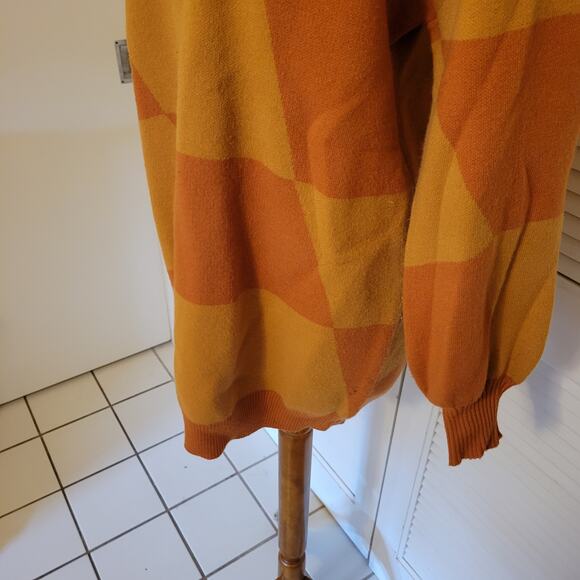 Oversized Checkered Knit Sweater Orange Yellow Lalavon Size Large - Picture 3 of 8